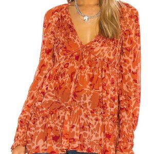 Free People Orange Red Dark Romantic Tunic Top